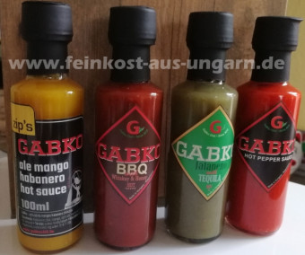 GABKO Scharfe Chili Soßen Probier SET 4 verschiedene Sorten